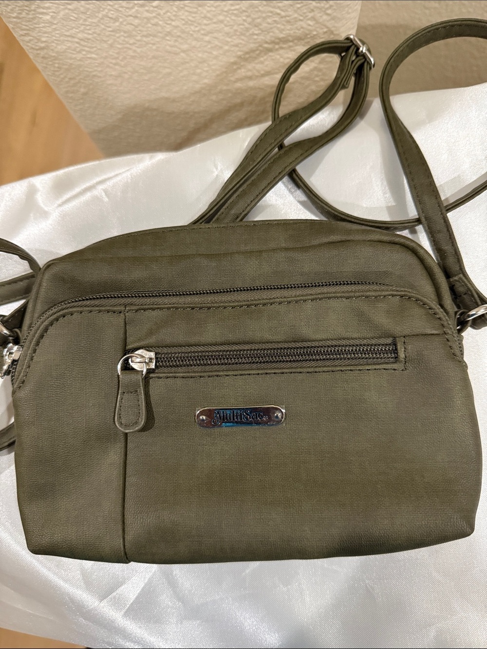 MultiSac Olive Crossbody Bag with 3 Zip Pockets, NWOT